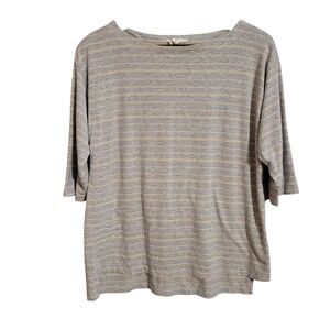 Eileen Fisher Gray Striped 3/4 Sleeve Top